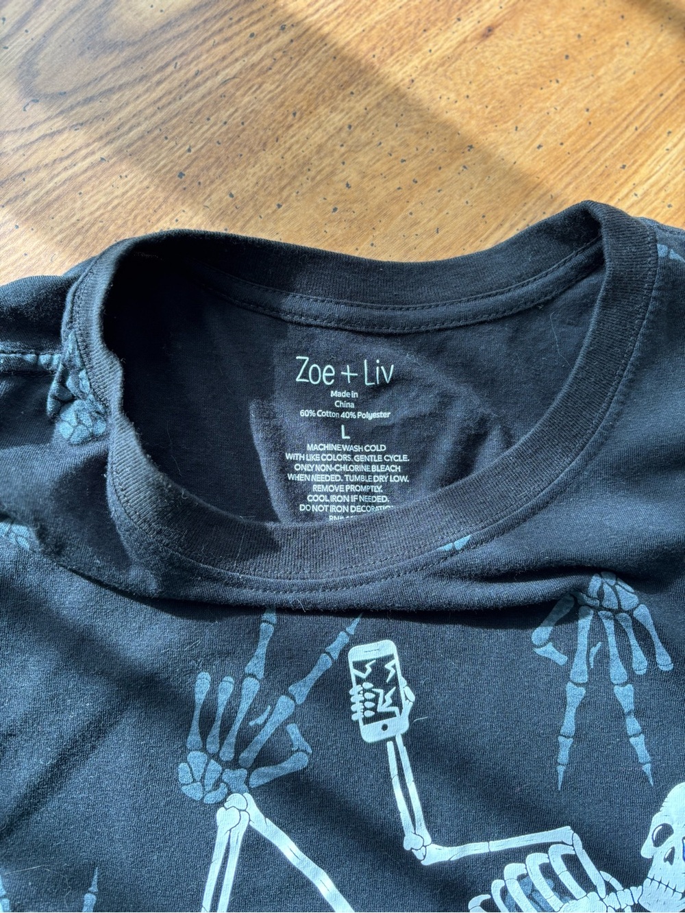 Women’s Black Graphic Tee with Skeleton Print - "Literally Dead Right Now" - Picture 3 of 6
